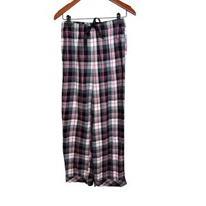 Victoria's Secret Pajama Pants Womens M Black Pink Plaid Cotton Modal Ribbon